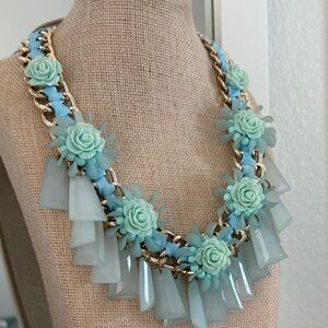 Floral Statement Necklace in Blue and Gold
